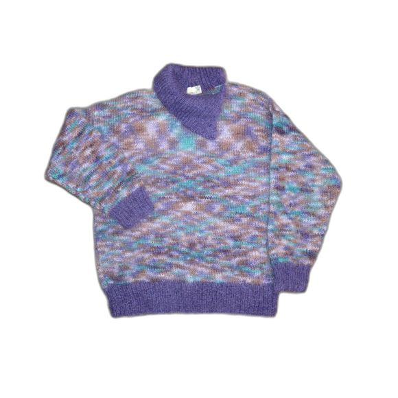 The Scotch House Vintage London Paris Fuzzy Knit Purple Split Cowl Neck Sweater